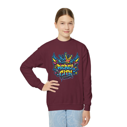 Youth Crewneck spray paint style- Sweatshirt - Colorful Rebel City Graffiti Crown Design