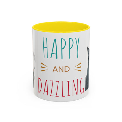 Happy and Dazzling smoking Cat Coffee Mug — Cute Cat smoking a cigarette Illustration Accent Mug (11/15 oz) (free shipping)