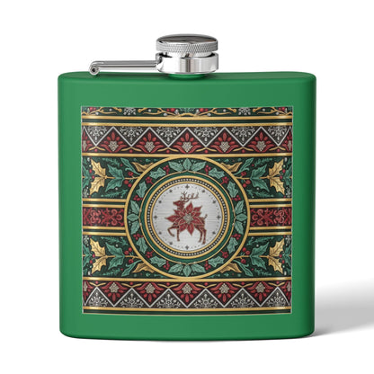 Holiday Poinsettia Flask — 6oz Stainless Steel Christmas Hip Flask (free shipping)