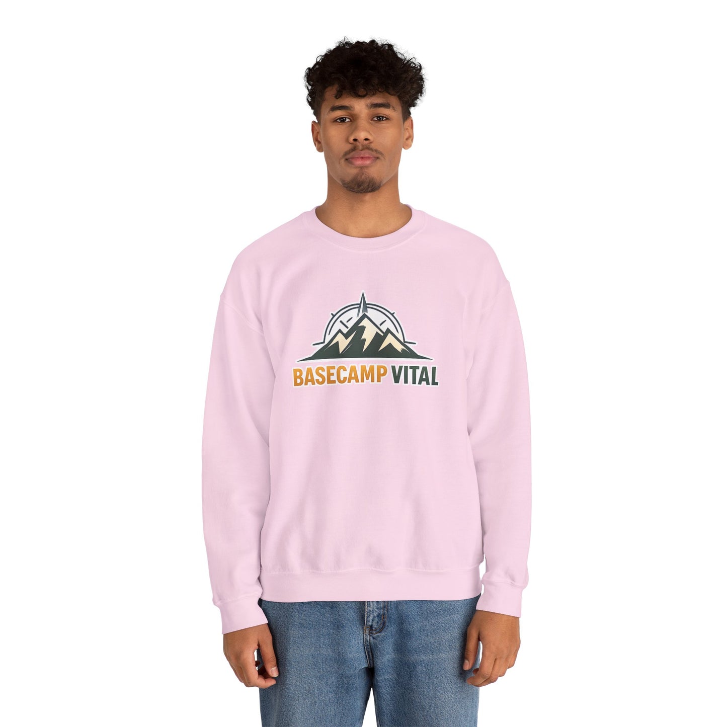 Base Camp Vital Mountain Embroidered Crewneck Sweatshirt | Cozy Hiking & Camping Pullover | 50/50 Midweight  Vital Mountain Crewneck Sweatshirt — Outdoor Adventure Logo Pullover (free shipping)
