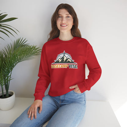 Base Camp Vital Mountain Embroidered Crewneck Sweatshirt | Cozy Hiking & Camping Pullover | 50/50 Midweight  Vital Mountain Crewneck Sweatshirt — Outdoor Adventure Logo Pullover (free shipping)
