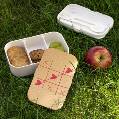 Romantic Bento Lunch Box with Tic-Tac-Toe Hearts Design