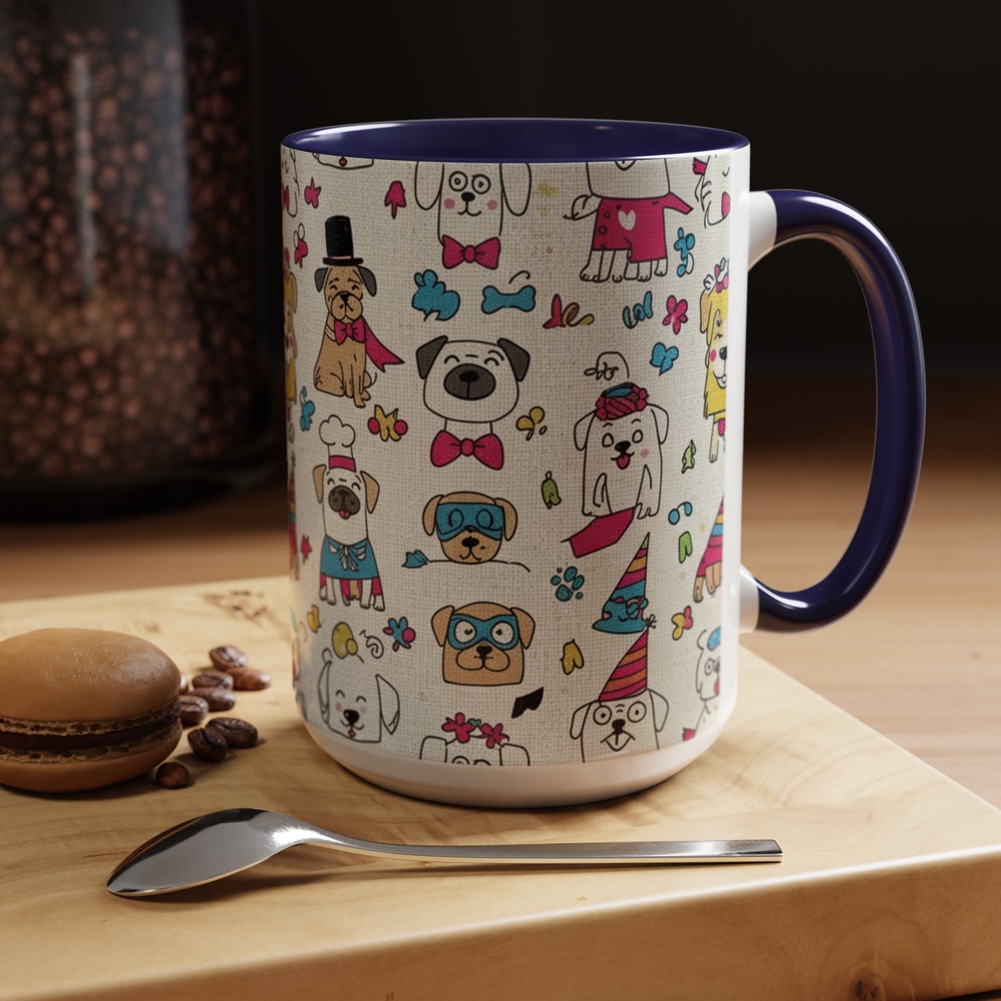 Cute Party Dogs Accent Coffee Mug (11/15oz) — Colorful Puppy Pattern Gift Mug