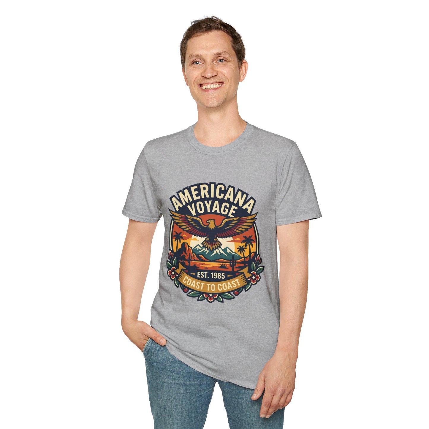 Americana Voyage retro Graphic T-Shirt — Coast to Coast Eagle Sunset