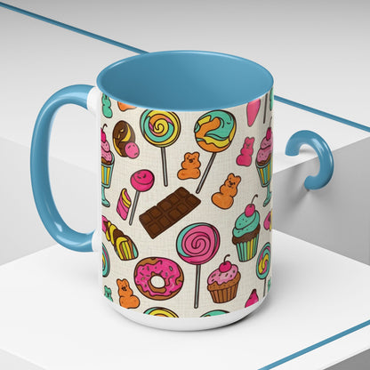 Sweet Treats Coffee Mug — Colorful Candy & Dessert Pattern Accent Mug (11/15oz)