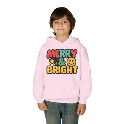Youth Hoodie — 'Merry & Bright' Colorful Holiday Kids Sweatshirt