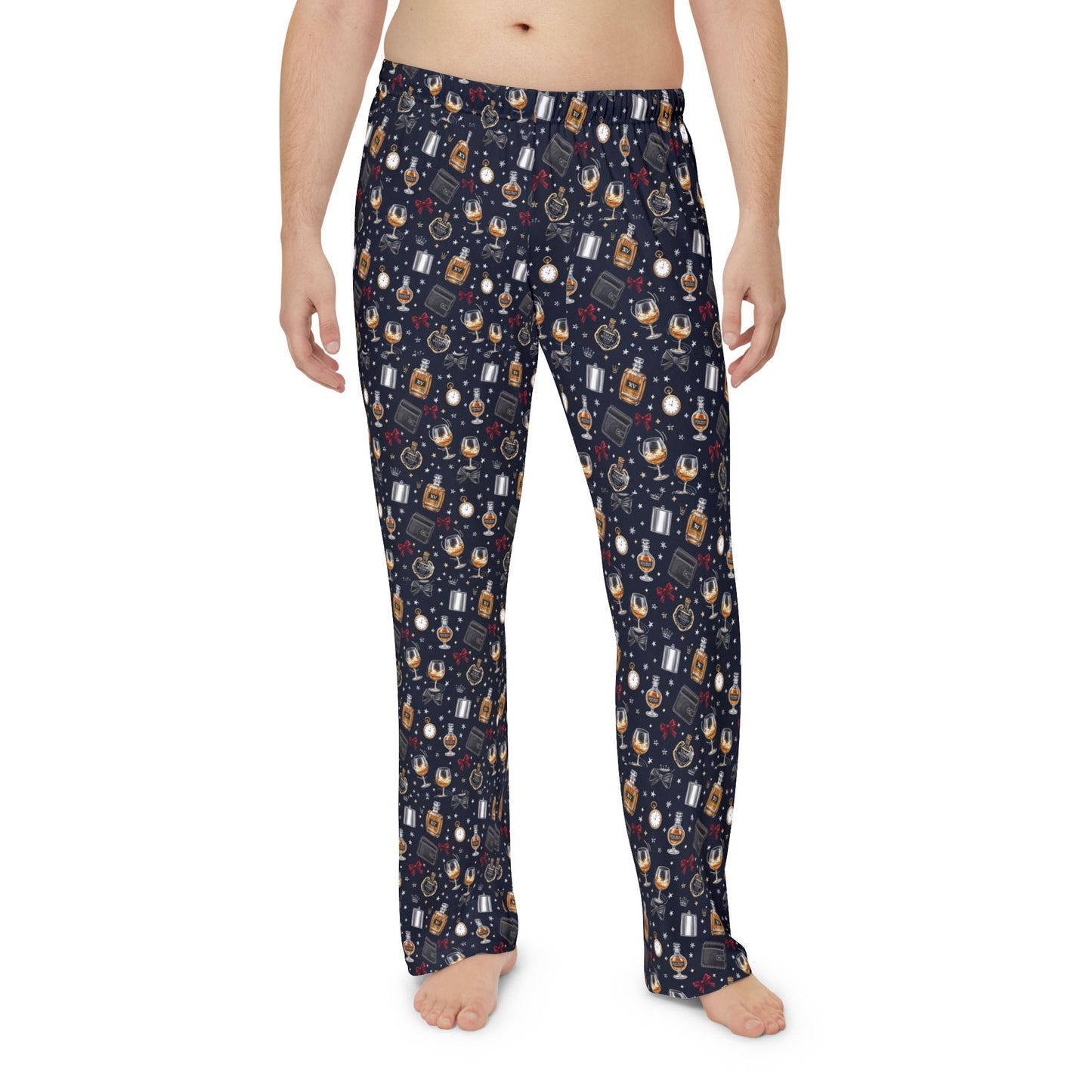 Men's Holiday whiskey collectors Pajama Pants — 'Christmas whiskey collection' Graphic Lounge Pants