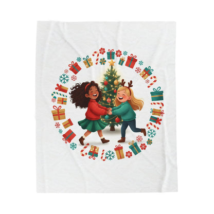 Holiday Kids Christmas Tree Blanket — Festive Gift-Wrap Wreath Design (free shipping)
