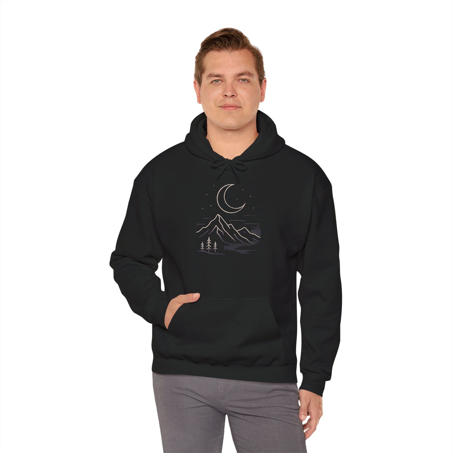 Mountain Moonline Hoodie — base camp vital gear- Minimal Crescent & Peaks Graphic Sweatshirt