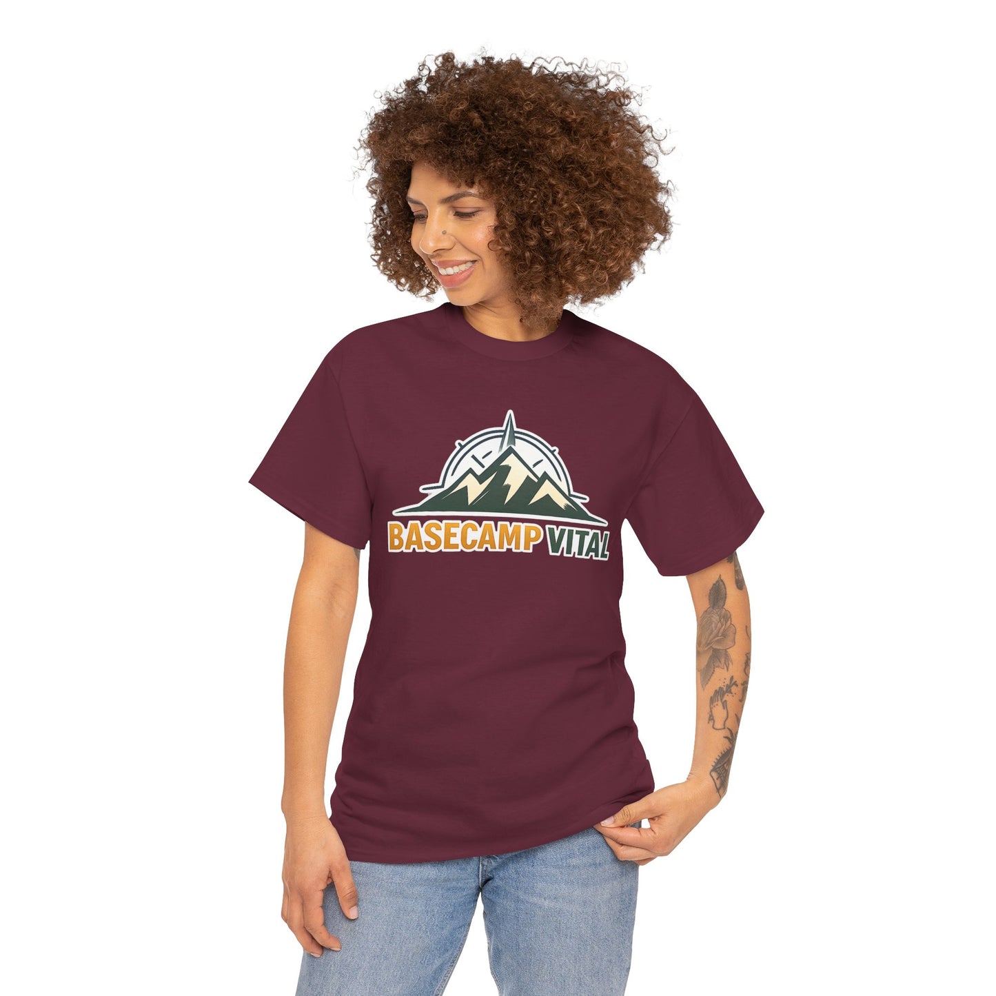 Base Camp Vital Mountain Compass Crewneck T-Shirt | Outdoor Hiking Graphic Tee | Midweight Cotton Trail Shirt (free shipping)
