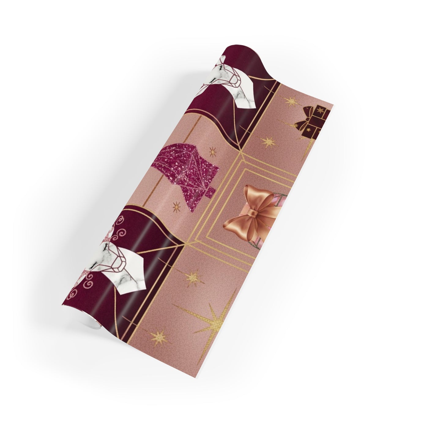 Elegant Holiday Gift Wrapping Paper Roll - Christmas Design with Reindeer and Golden Accents
