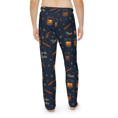 Whiskey & Cigar - whiskey neat- whiskey on the rocks- Pajama Pants — Men’s Novelty Lounge Pants ("Neat" On the Rocks Pattern)