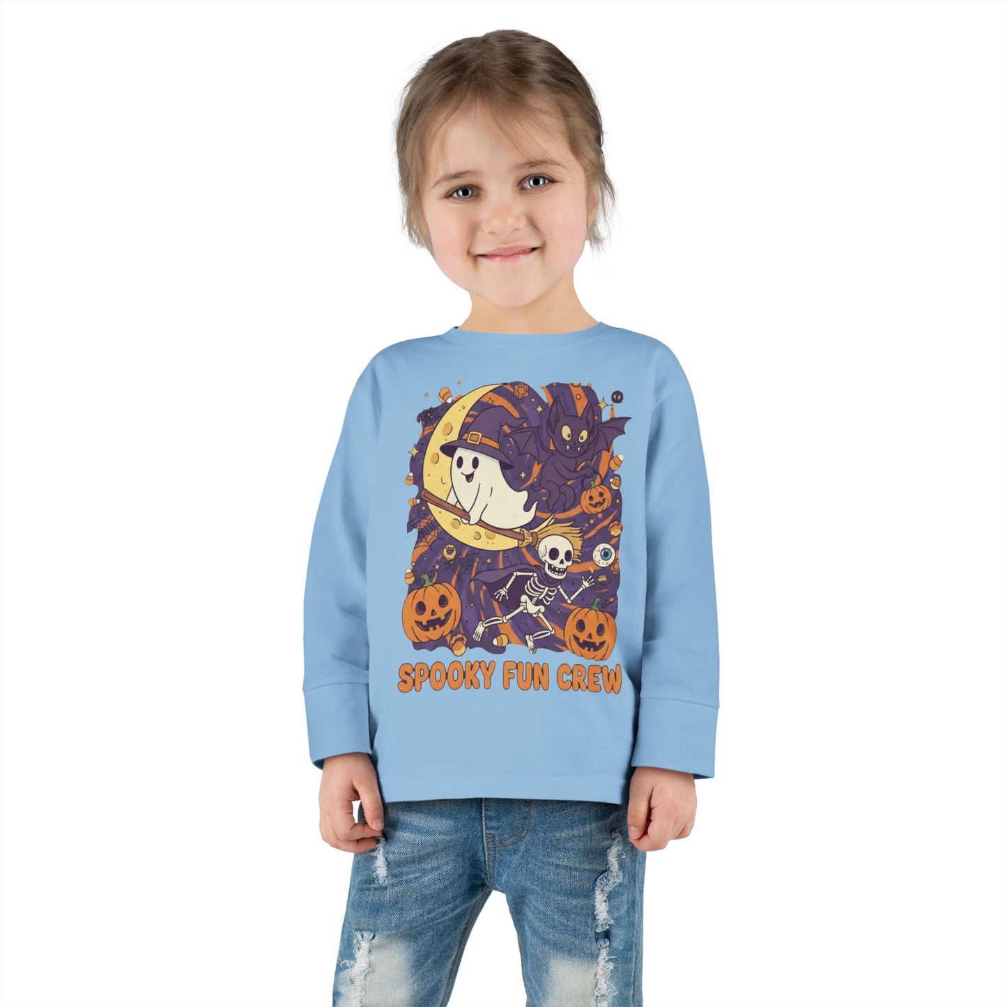 Toddler Halloween Long Sleeve Tee, Spooky Fun Crew Shirt, Kids Halloween Apparel, Fall Outfit for Toddlers, Halloween Party Wear