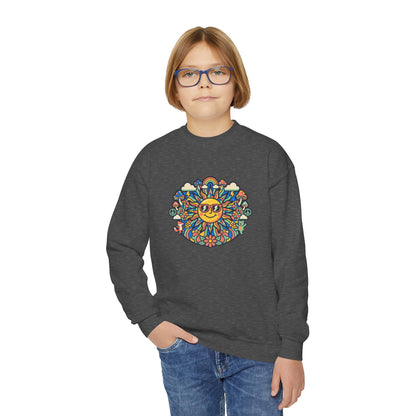 Youth Y2K Aesthetic - Crewneck Sweatshirt — Colorful Retro Sun & Floral Graphic