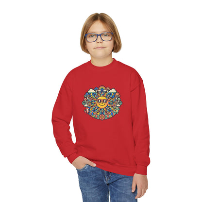 Youth Y2K Aesthetic - Crewneck Sweatshirt — Colorful Retro Sun & Floral Graphic