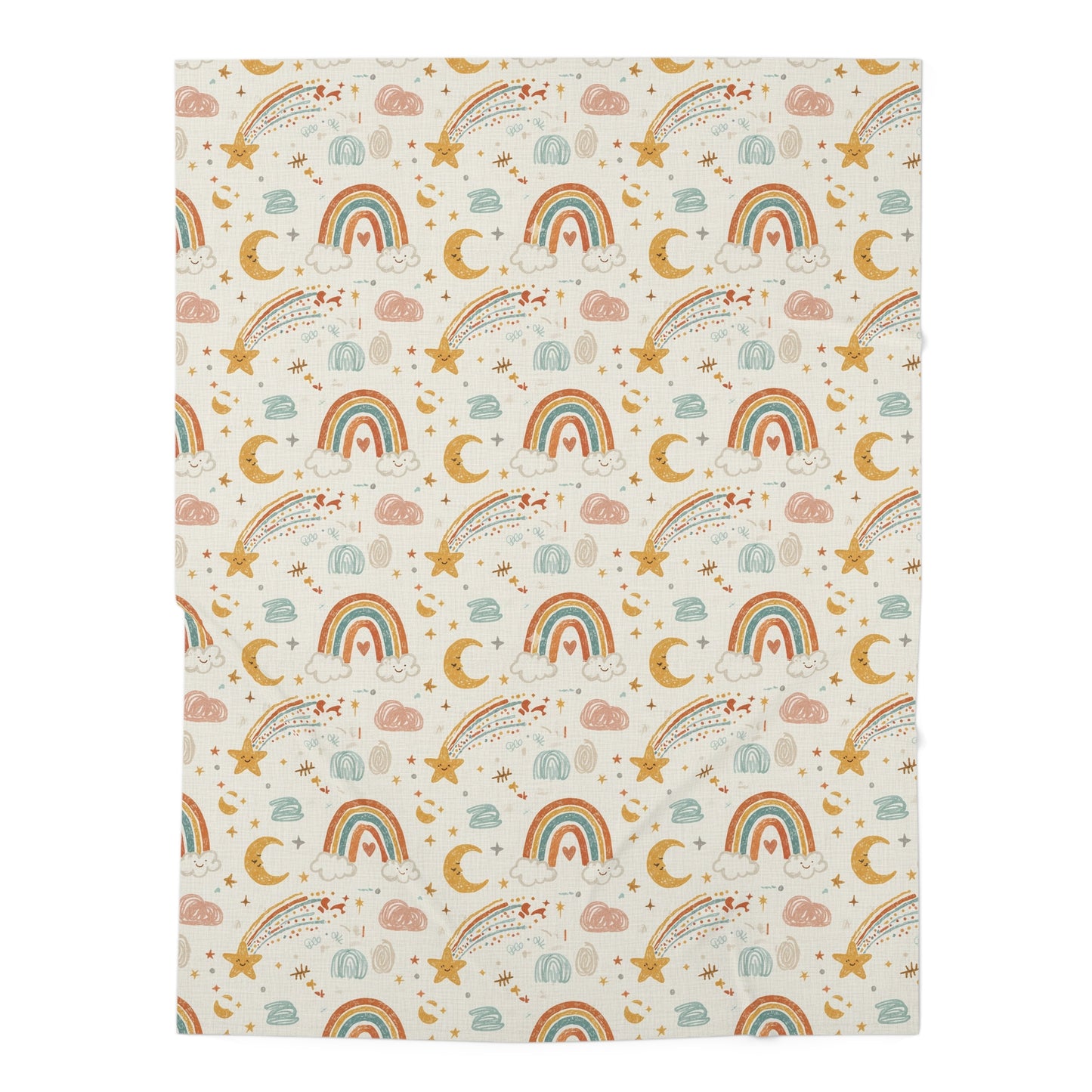 Boho Rainbow Baby Swaddle Blanket – Moon, Stars & Shooting Cloud Nursery Wrap
