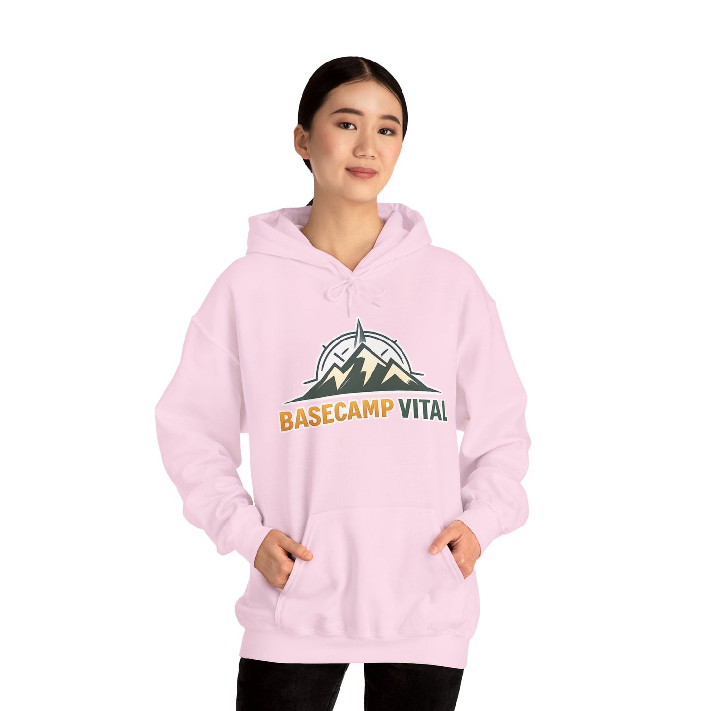 Base Camp Vital Outdoor Fleece Hoodie | Mountain Compass Graphic Pullover | 50/50 Midweight Trail Hoodie  Vital Hoodie  (free shipping)