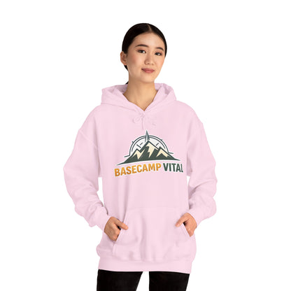 Base Camp Vital Outdoor Fleece Hoodie | Mountain Compass Graphic Pullover | 50/50 Midweight Trail Hoodie  Vital Hoodie  (free shipping)