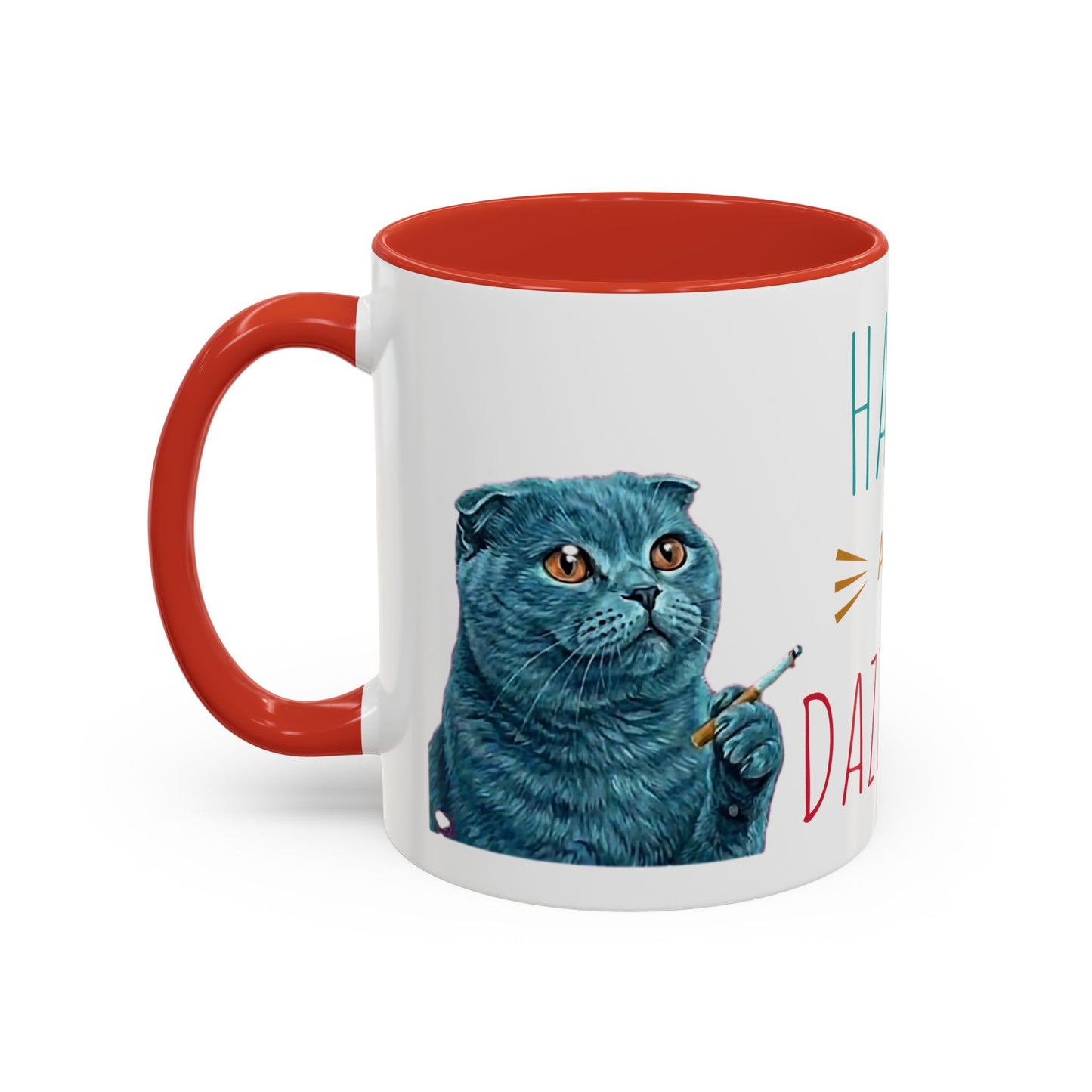 Happy and Dazzling Accent Coffee Mug — Cute Cat Art, Motivational Tea & Coffee Cup (free shipping)
