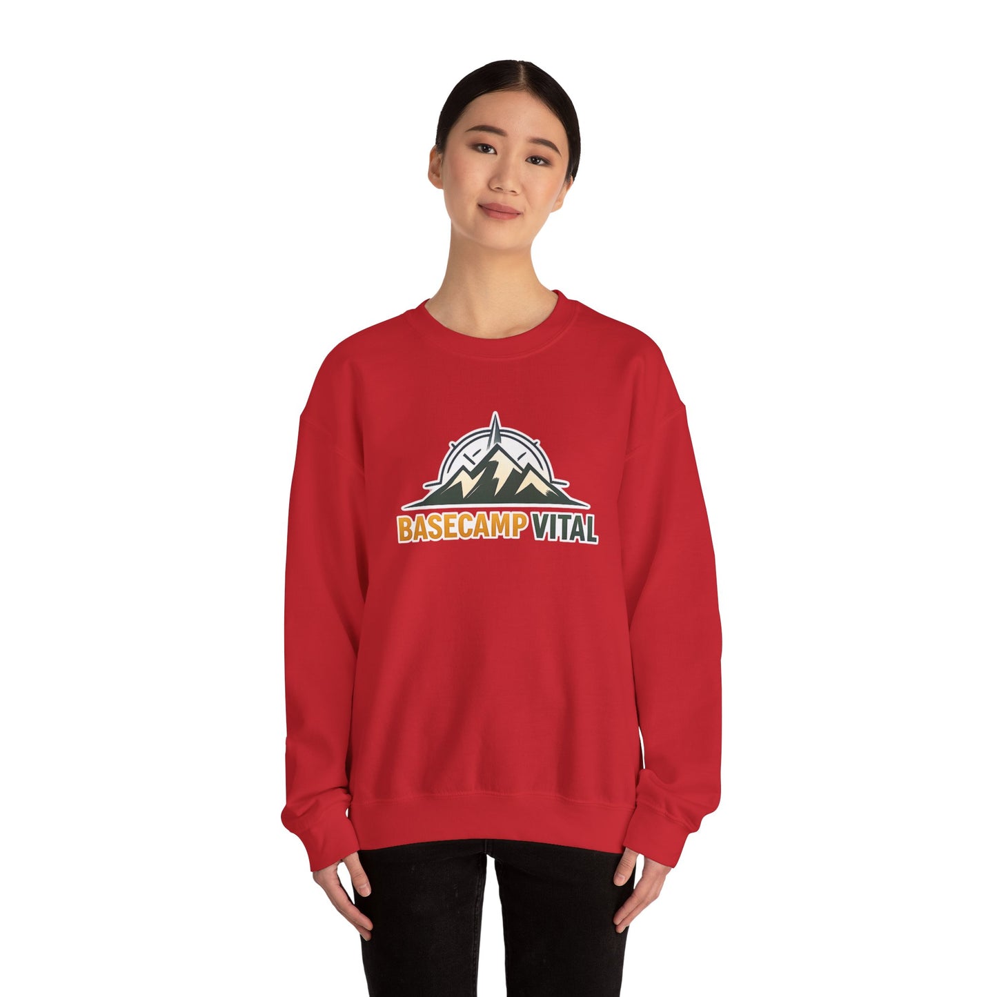 Base Camp Vital Mountain Embroidered Crewneck Sweatshirt | Cozy Hiking & Camping Pullover | 50/50 Midweight  Vital Mountain Crewneck Sweatshirt — Outdoor Adventure Logo Pullover (free shipping)