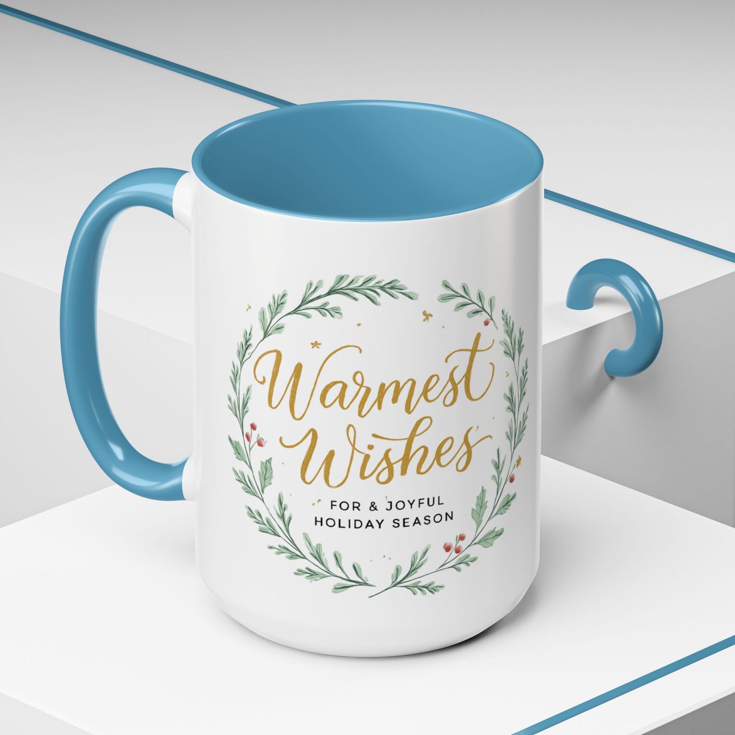Warmest Wishes Holiday Coffee Mug — Festive Wreath Accent Mug (11/15oz)