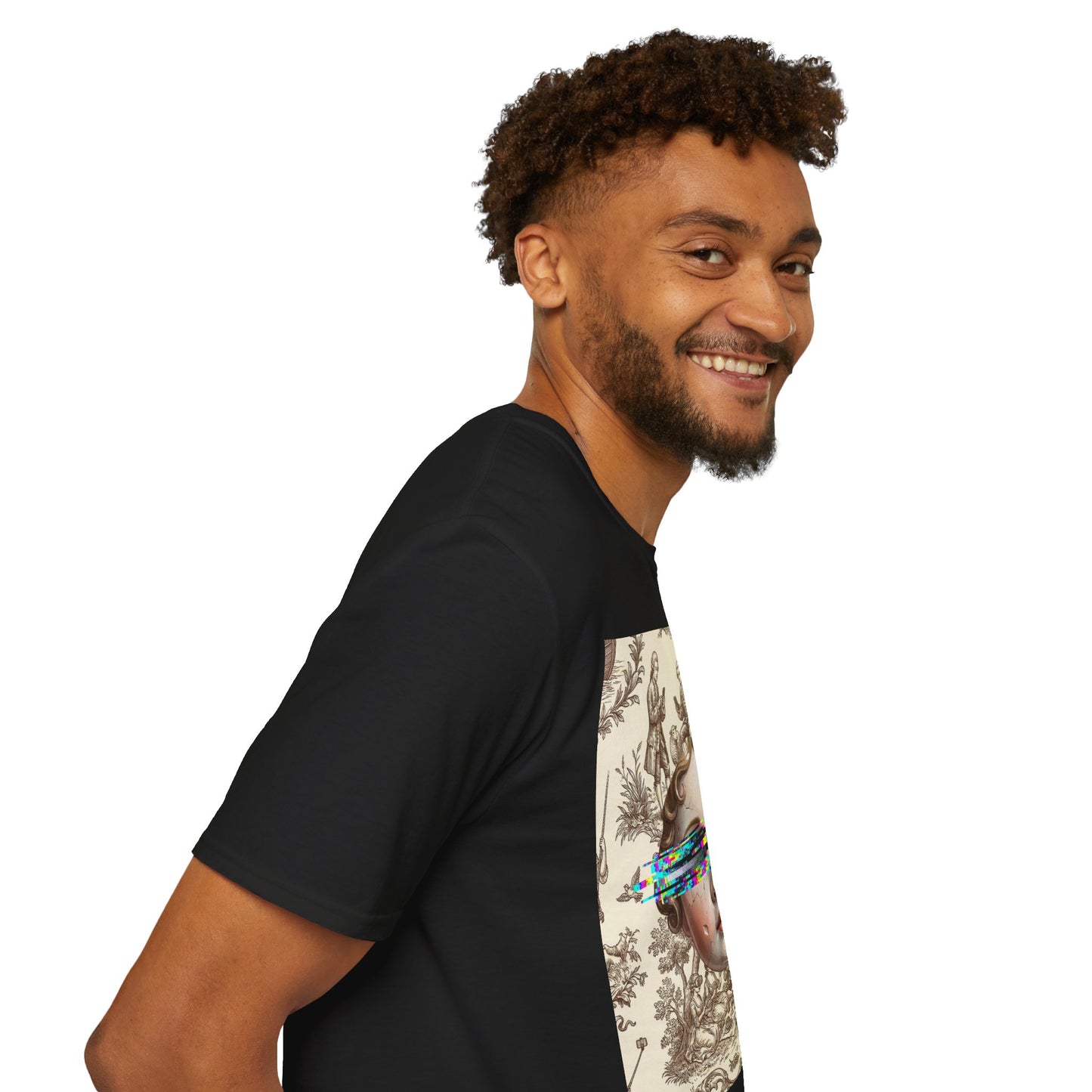 Vintage Doll Face Tee with Glitch Paint Splash