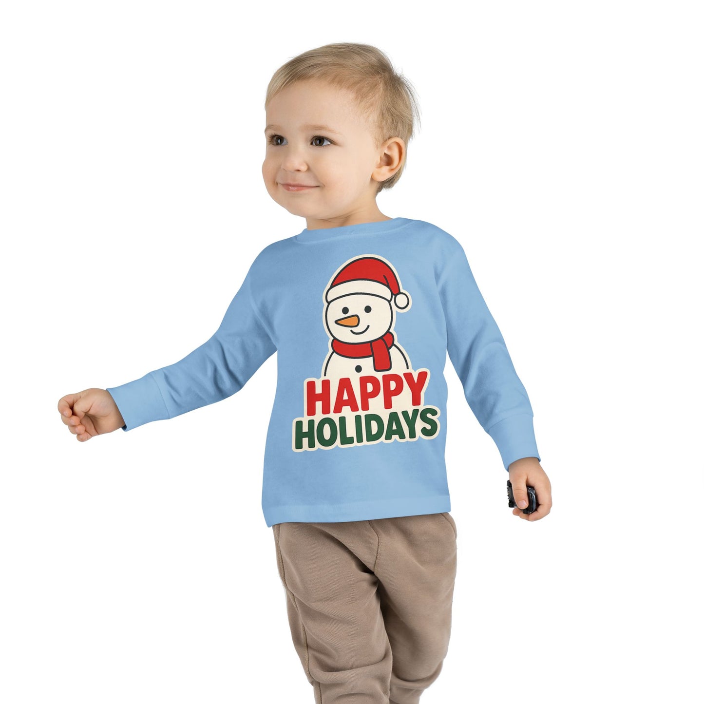 Toddler Long Sleeve Tee — 'Happy Holidays' Snowman Kids Christmas Shirt