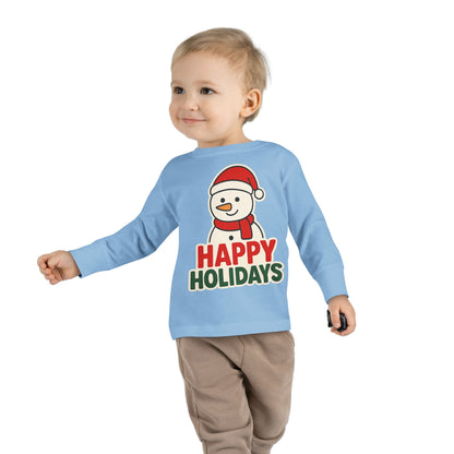 Toddler Long Sleeve Tee — 'Happy Holidays' Snowman Kids Christmas Shirt