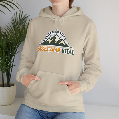 Base Camp Vital Outdoor Fleece Hoodie | Mountain Compass Graphic Pullover | 50/50 Midweight Trail Hoodie  Vital Hoodie  (free shipping)