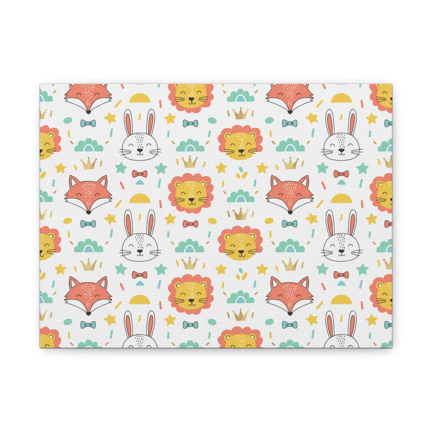 Nursery Animal Pattern Matte Canvas — Cute Fox, Bunny & Lion Kids Wall Art (free shipping)