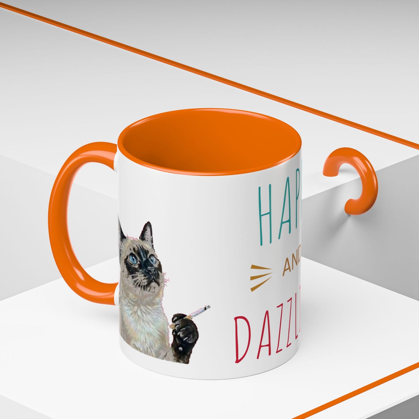 Happy and Dazzling Smoking Cat Accent Coffee Mug — 11/15oz (free shipping)
