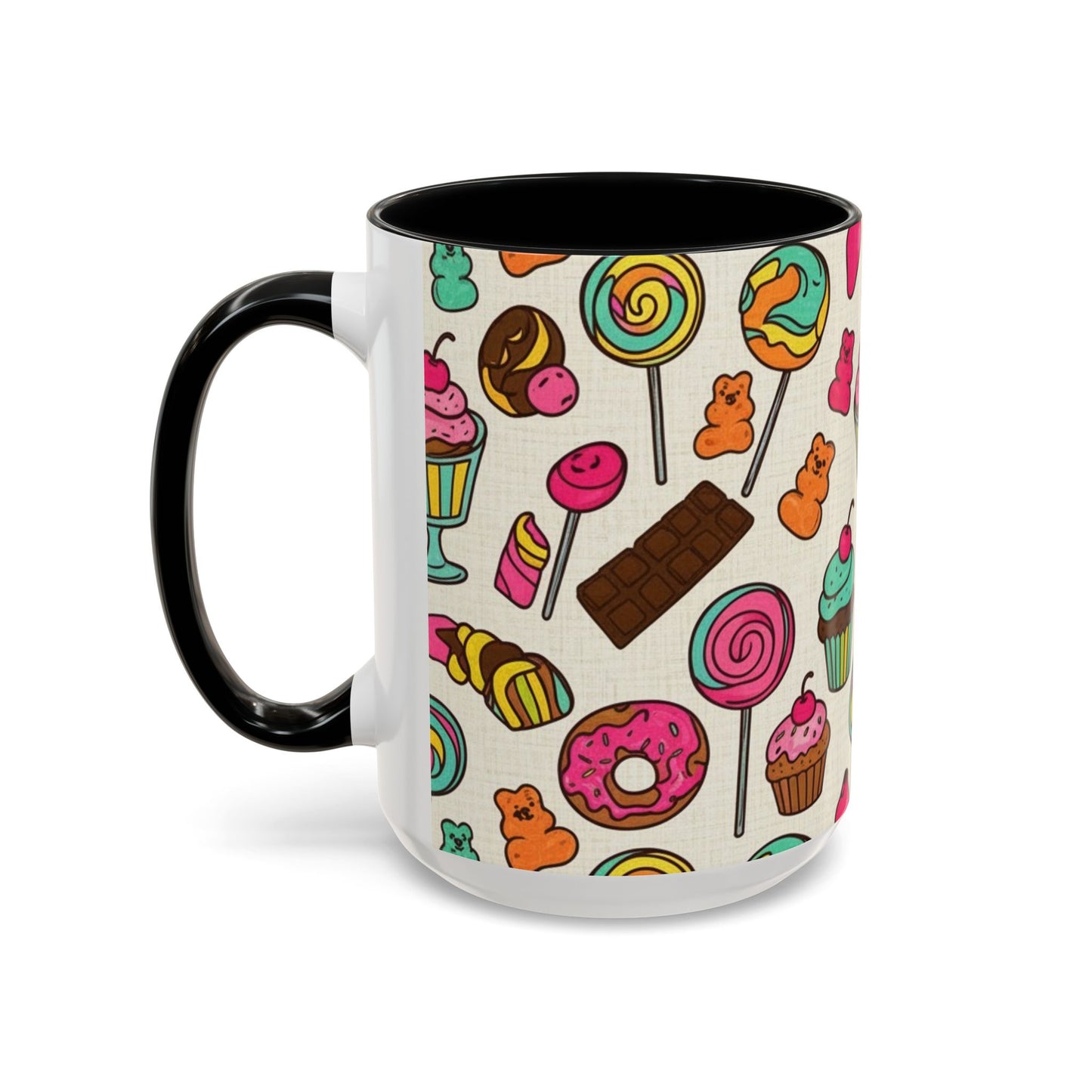 Sweet Treats Coffee Mug — Colorful Candy & Dessert Pattern Accent Mug (11/15oz)