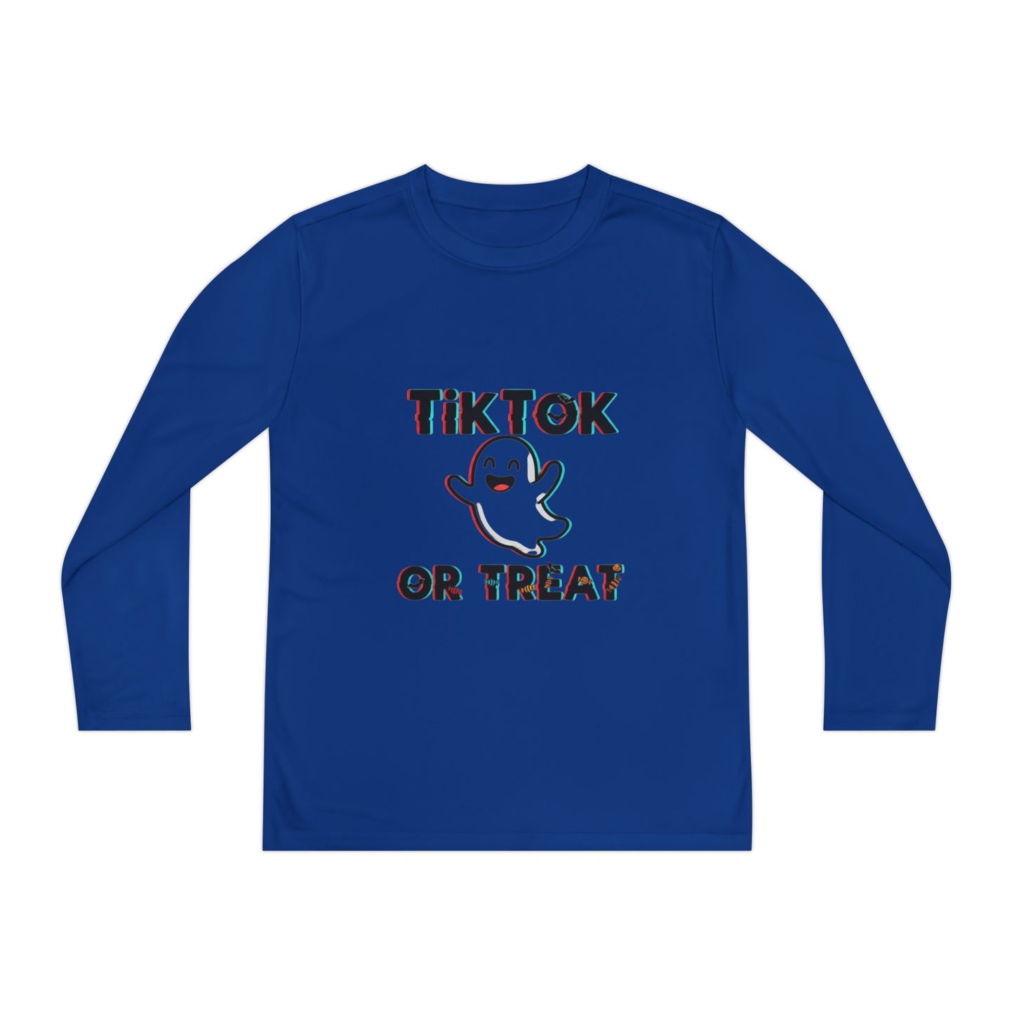 TikTok Halloween Long Sleeve Tee, Youth Costume Shirt, Spooky Apparel, Trick or Treat Top, Youth Ghost Halloween Shirt