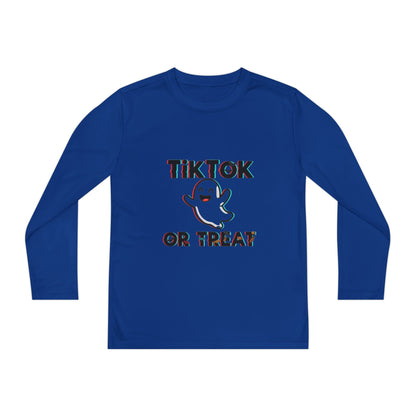 TikTok Halloween Long Sleeve Tee, Youth Costume Shirt, Spooky Apparel, Trick or Treat Top, Youth Ghost Halloween Shirt