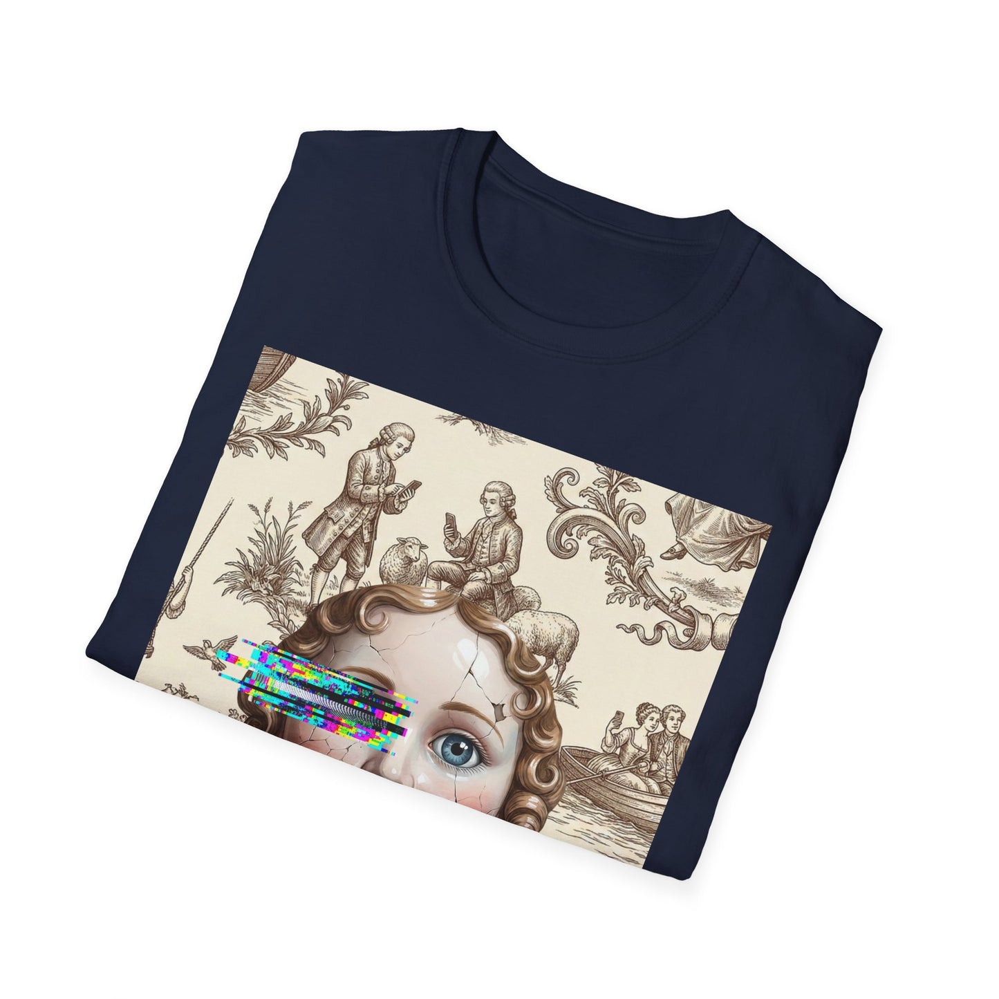 Vintage Doll Face Tee with Glitch Paint Splash
