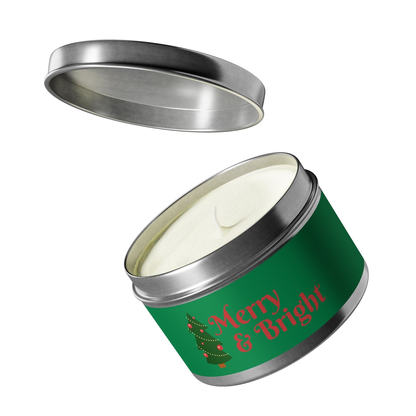 Merry & Bright Christmas eco-friendly Tin Candle — Holiday Scented Soy Candle- the give back candle collection