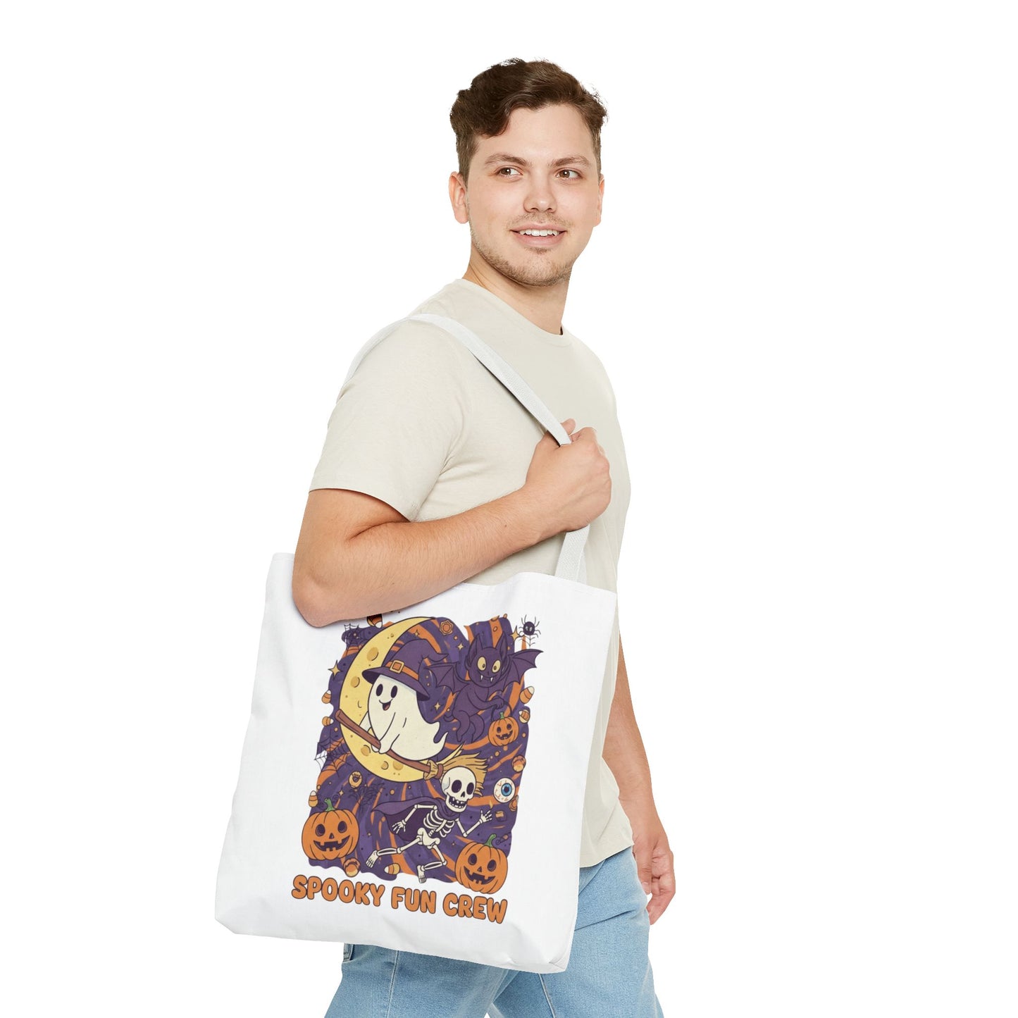 Spooky Fun Crew Halloween Tote Bag, Trick or Treat Bag, Haunted House Accessory, Fall Gift, Party Favor