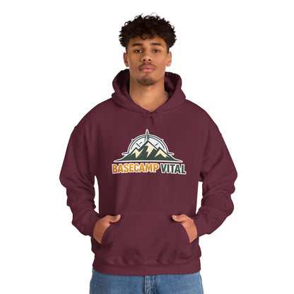 Base Camp Vital Outdoor Fleece Hoodie | Mountain Compass Graphic Pullover | 50/50 Midweight Trail Hoodie  Vital Hoodie  (free shipping)