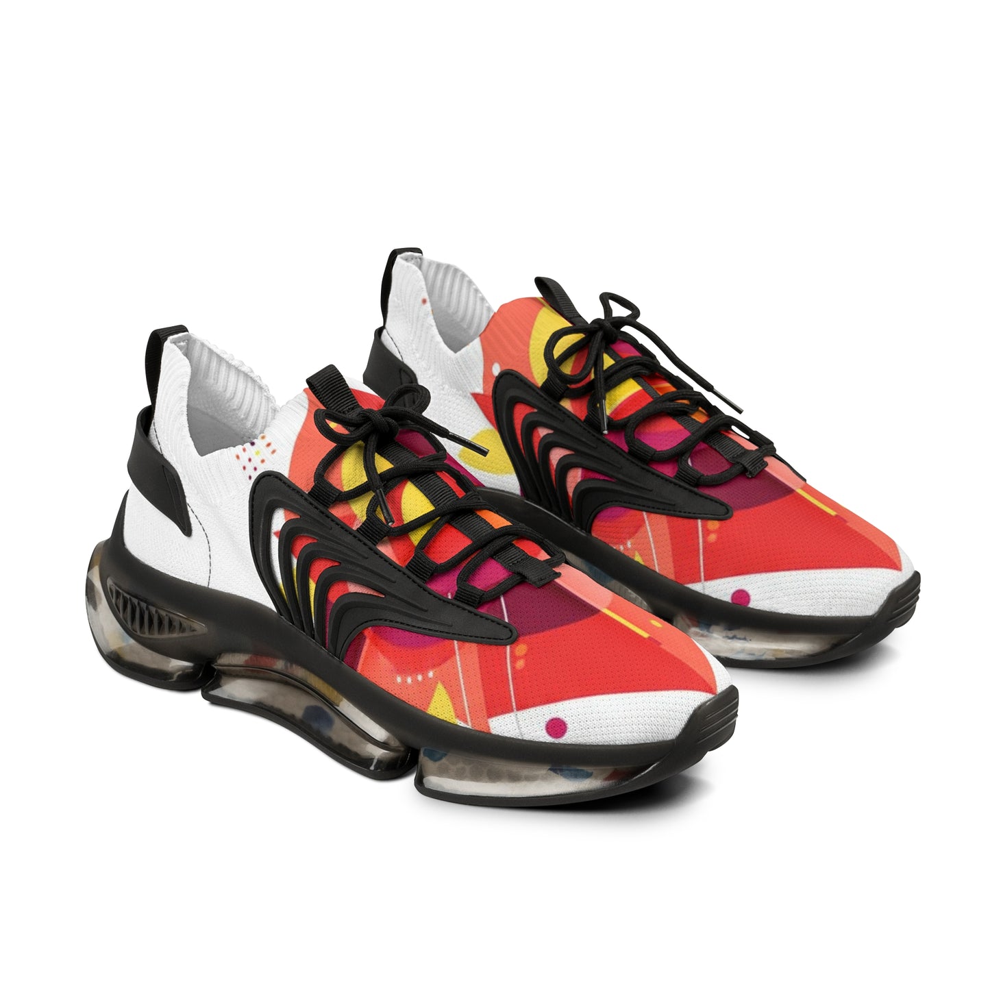 men's Mesh Sneakers — Bold Red Abstract Athletic Shoes for Men (free shipping)