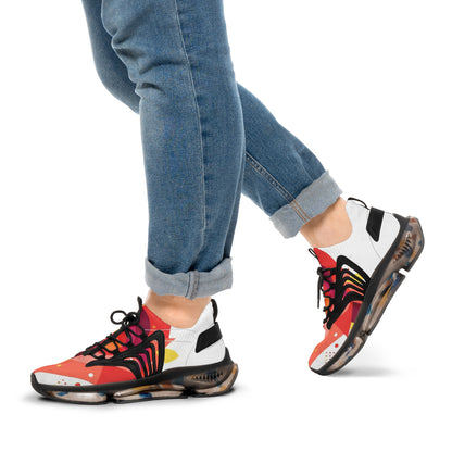 men's Mesh Sneakers — Bold Red Abstract Athletic Shoes for Men (free shipping)