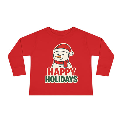 Toddler Long Sleeve Tee — 'Happy Holidays' Snowman Kids Christmas Shirt