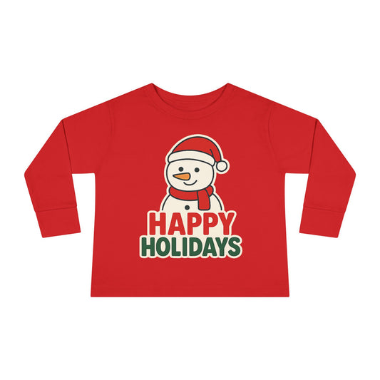 Toddler Long Sleeve Tee — 'Happy Holidays' Snowman Kids Christmas Shirt