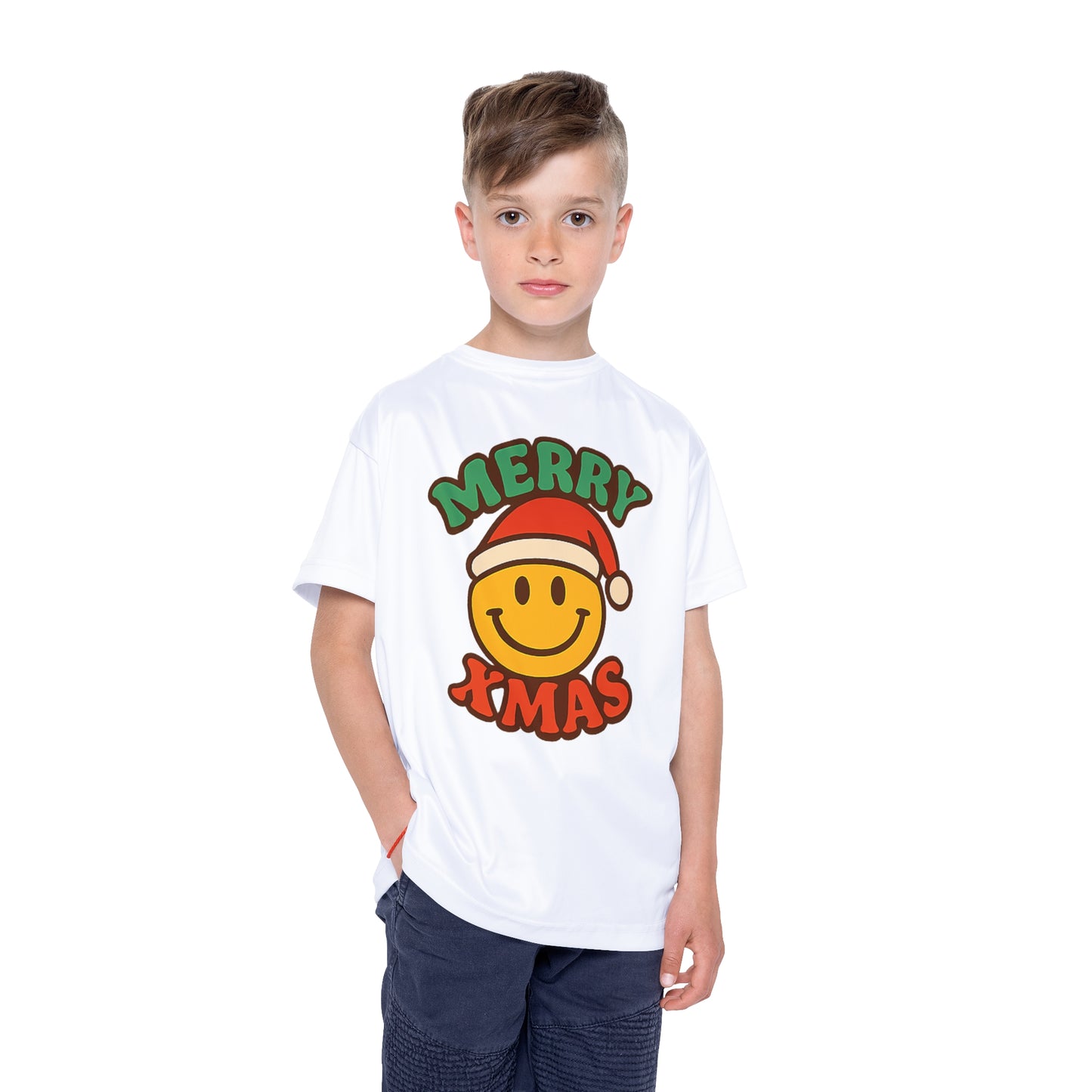 Kids Jersey — Merry Xmas Smiley Santa Holiday Tee