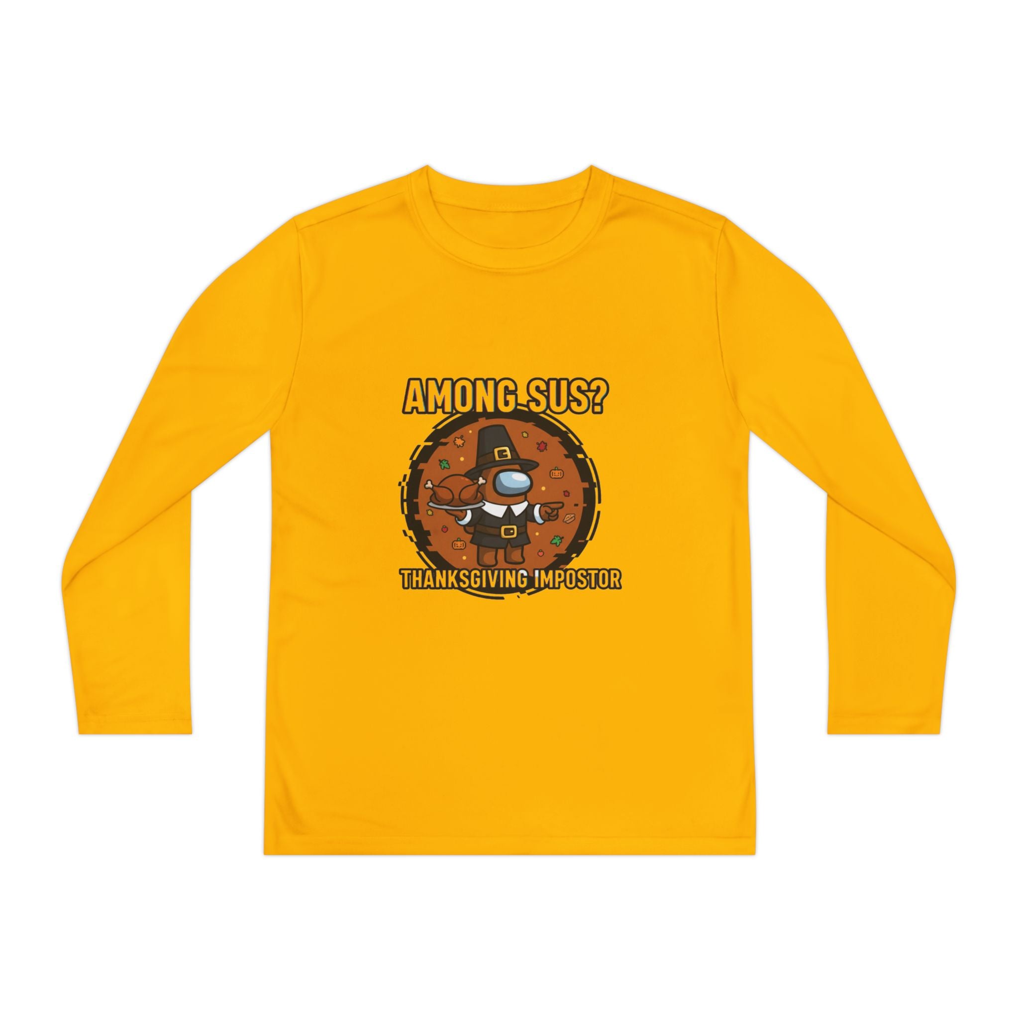 Among Sus? Thanksgiving Impostor Youth Tee, Fun Youth T-Shirt, Gamer Apparel for Kids, Long Sleeve Graphic Tee, Funny Thanksgiving Gift
