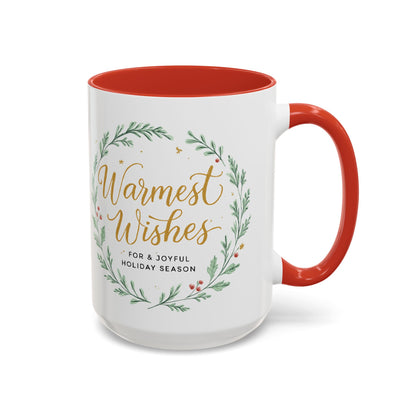 Warmest Wishes Holiday Coffee Mug — Festive Wreath Accent Mug (11/15oz)