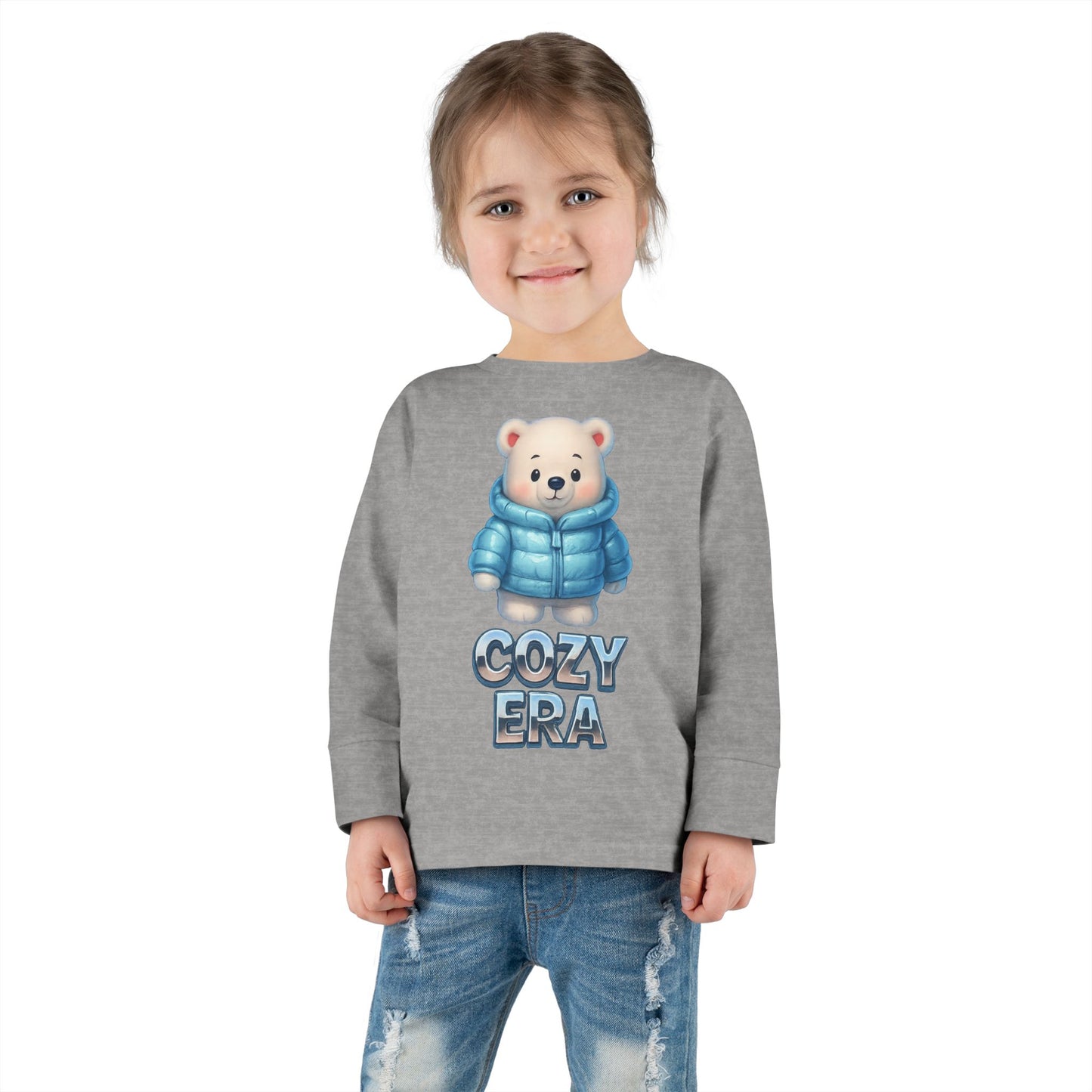 Cozy Era Toddler Long Sleeve Tee — Cute Bear in Puffer Jacket