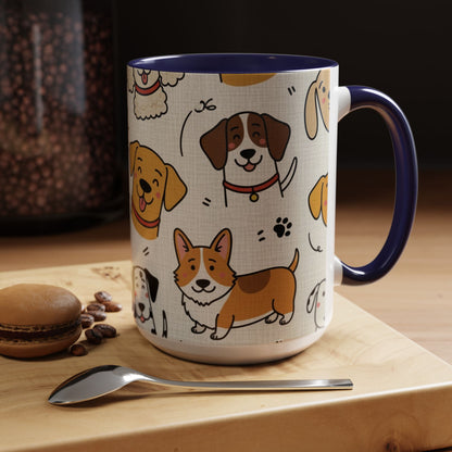 Cute Dog Pattern Accent Coffee Mug – Cute Cartoon Puppies 11/15oz