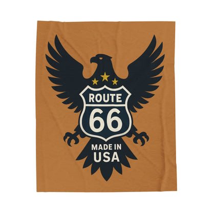 Route 66 Eagle Velveteen Plush Blanket — Made in USA Vintage Travel Throw