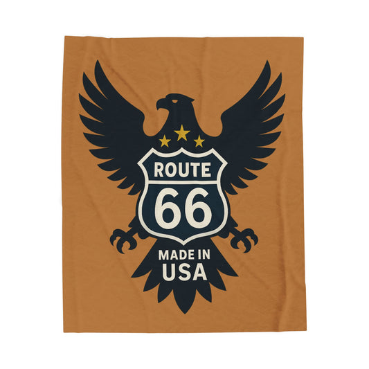 Route 66 Eagle Velveteen Plush Blanket — Made in USA Vintage Travel Throw
