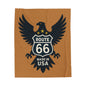 Route 66 Eagle Velveteen Plush Blanket — Made in USA Vintage Travel Throw